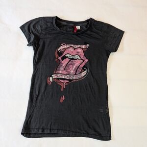 Divided Black Tee with Pink Graphic